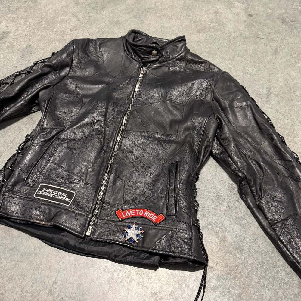 Diamond Plate Buffalo Leather Motorcycle Jacket Size M